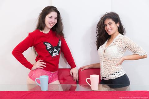 Sally and Virgin in We Are Hairy set Virgin and Sally undress and kiss each other madly