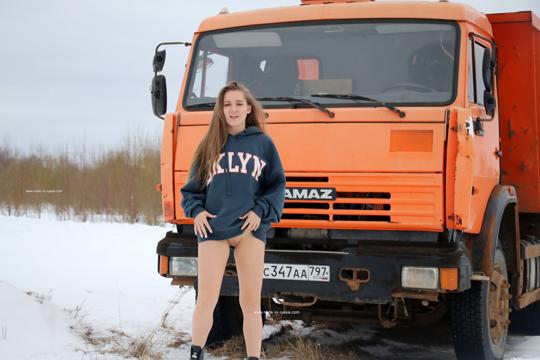 Milana in Nude In Russia set Kamaz Truck