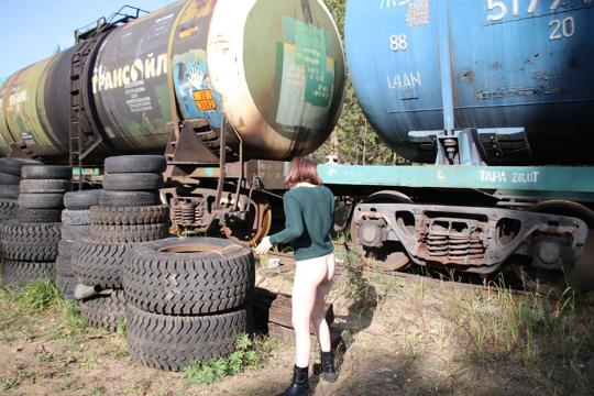 Elizaveta T in Nude In Russia set Railway Tanks