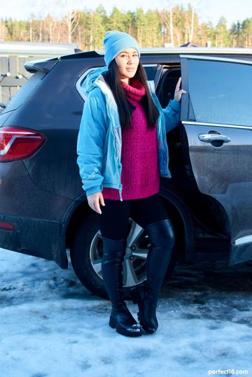 Amelia Ost in Perfect 18 set Curvy Brunette Amelia Ost Masturbating